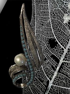 Antique Vintage Brooch Silver, Turquoise & Pearl hallmarked WEBSTER